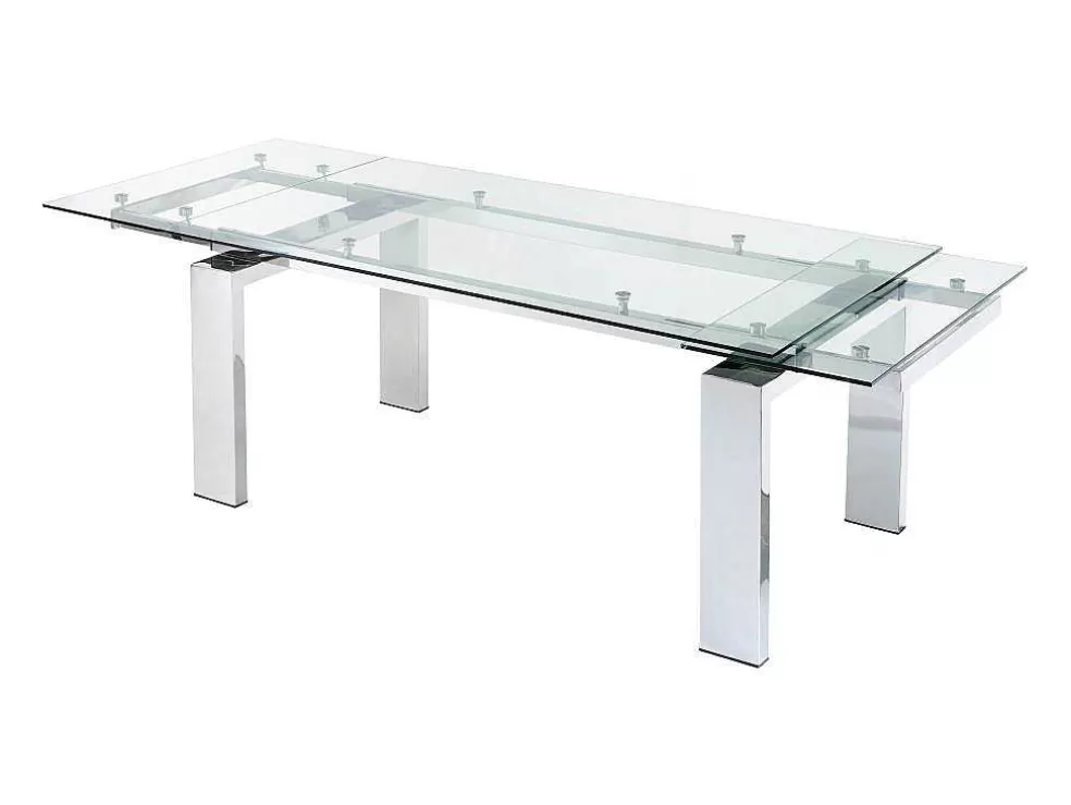 Discount Uitschuifbare Eettafel Lubana - Gehard Glas En Metaal - 8 Tot 10 Personen Eettafel