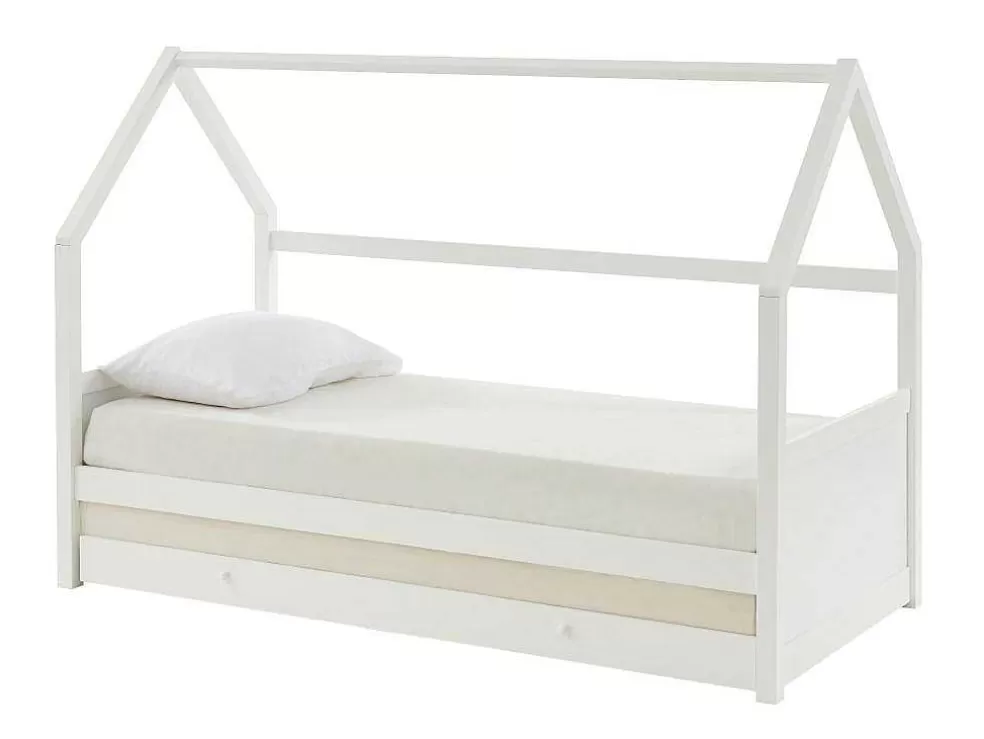 Best Sale Uitschuifbed 2 X 90 X 190 Cm - Grenen - Wit + Matras - Hurra Bed Met Slaaplade