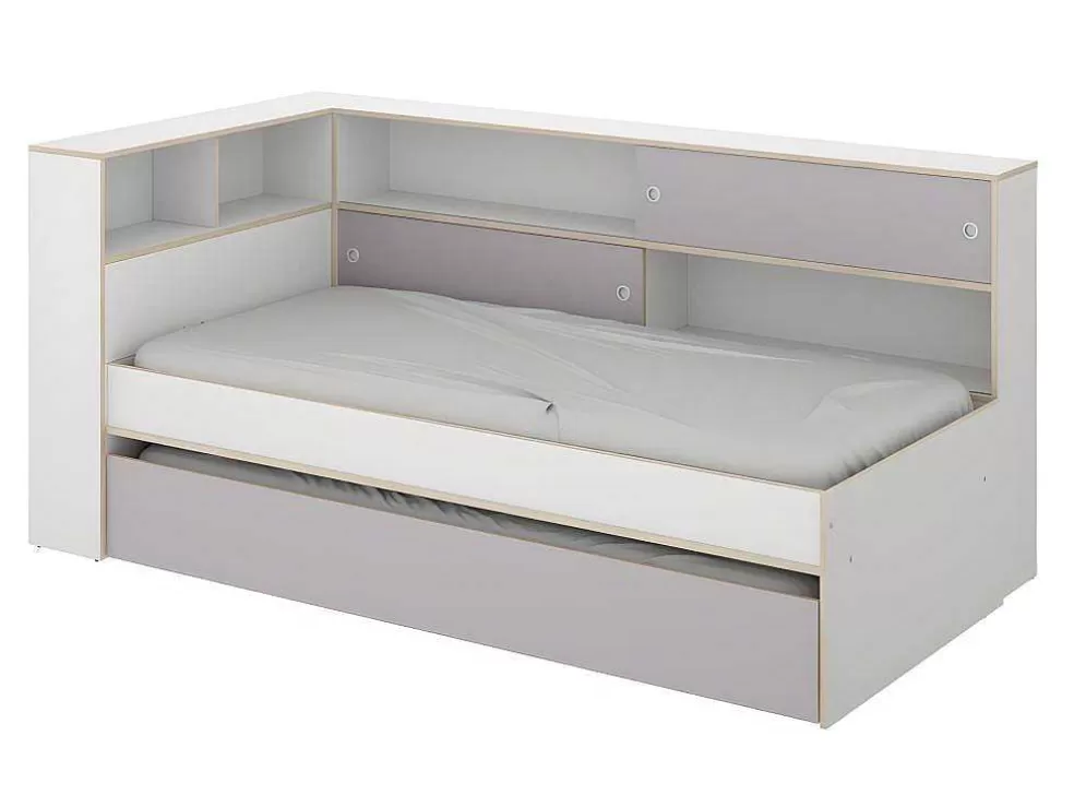 Fashion Uitschuifbed Met Slaaplade - Wit En Grijs + Bedbodem + Matras - Losiana Bed Met Slaaplade