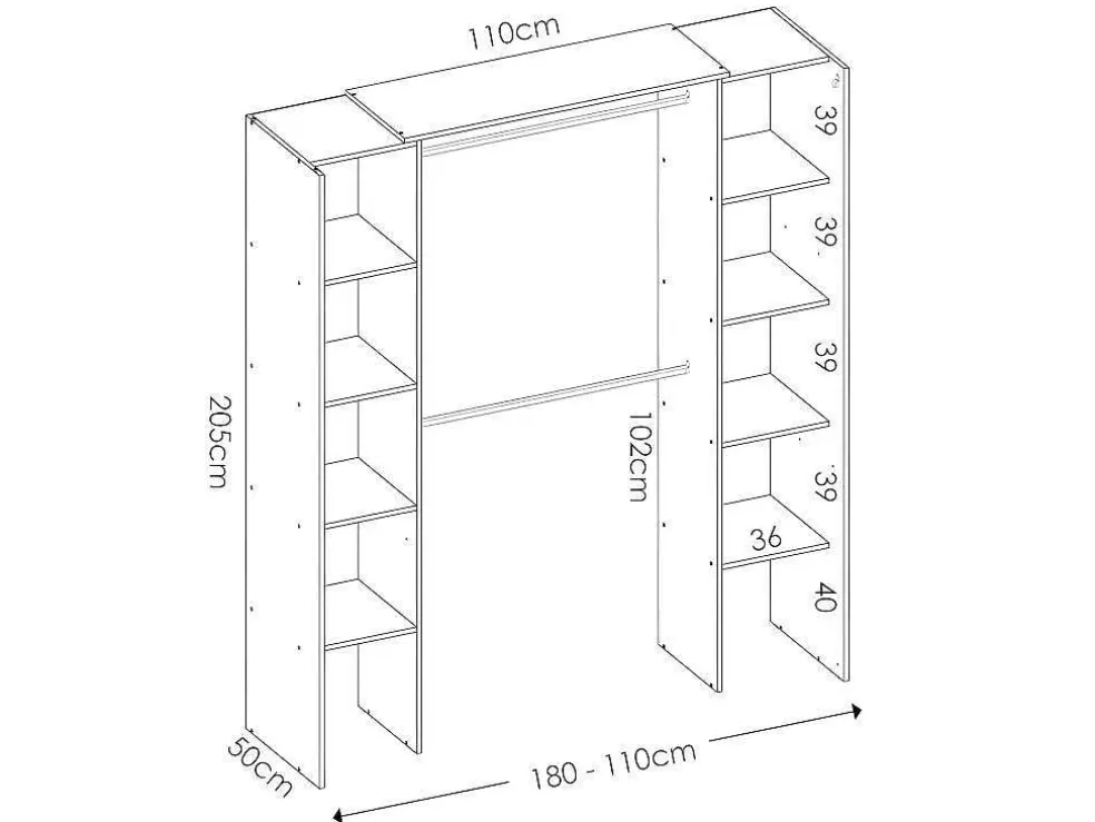 New Verstelbare Kledingkast Dorian - L164/234 Cm - Eiken En Antraciet Kledingkast