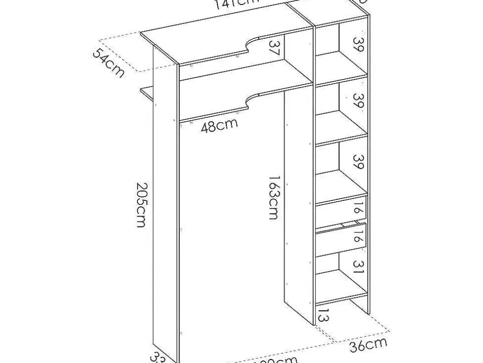 New Verstelbare Kledingkast Dorian - L164/234 Cm - Eiken En Antraciet Kledingkast