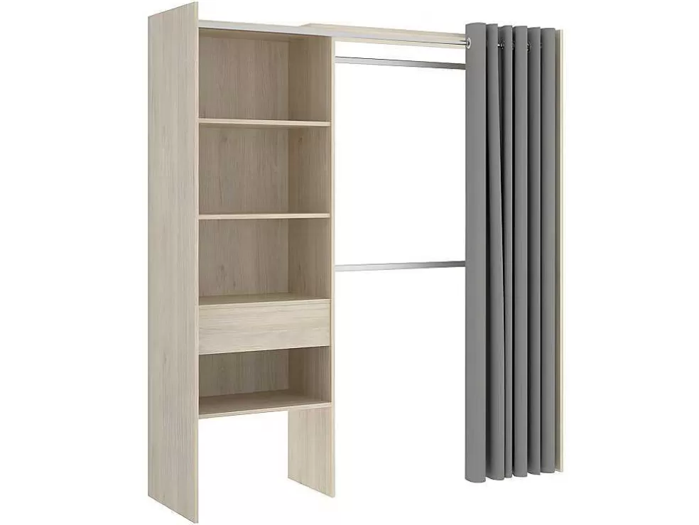 Best Verstelbare Kledingkast Gontran - L164 / 214 Cm - Eiken En Grijs Kledingkast