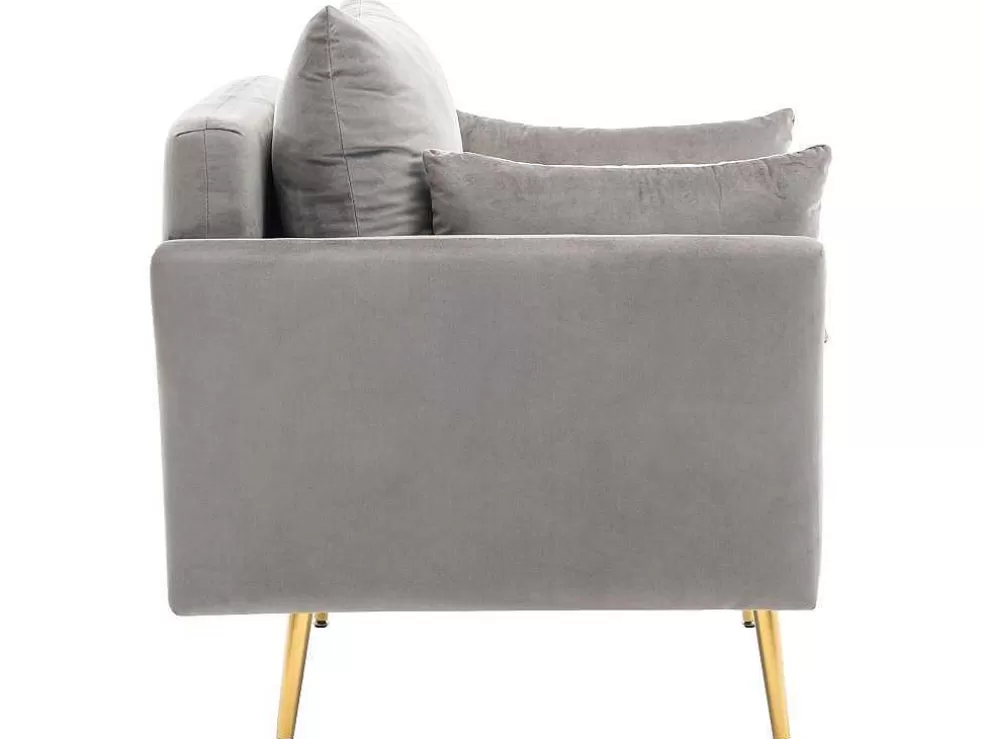 Flash Sale Vipi Fauteuil In Fluwelen Stof Met Opbergruimte En Kussen - Poten Van Goudkleurig Metaal - Grijs Fauteuil Stof Fluweel / Suedine