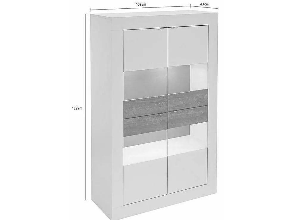 Clearance Vitrinekast Comete - Met Led-Verlichting - Vier Deuren - Wit Gelakt Boekenkast & Vitrine