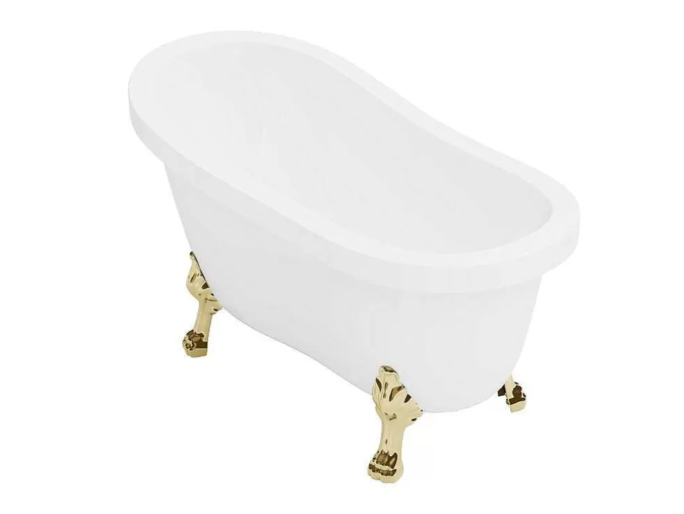Cheap Vrijstaand Retrobad Met Gouden Leeuwenpoten - 200 L - 145 X 74 X 77 Cm - Wit - Nisos Ii Vrijstaand Bad Op Pootjes
