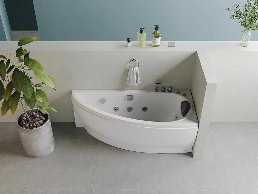 New Wit Asymmetrisch Bubbelbad - 1 Plaats - 160 X 75 Cm - Hoek Rechts - Tabana Massagebad