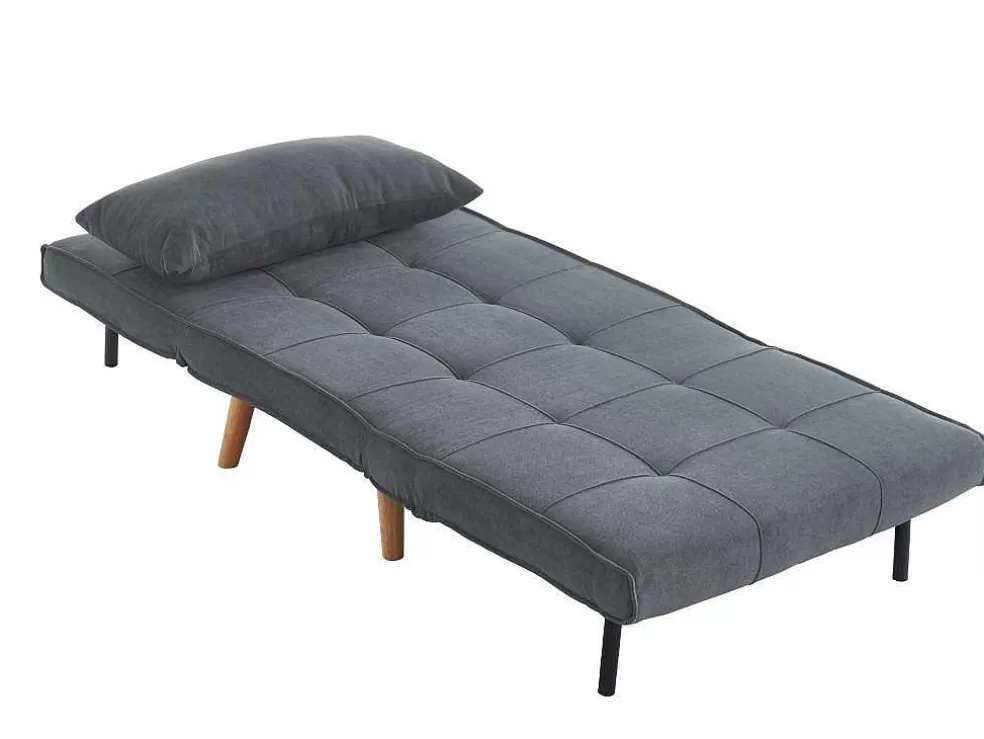 Best Sale Xl Eenpersoons-Slaapbank Chila Van Stof - Grijs Uitklapbare Fauteuil