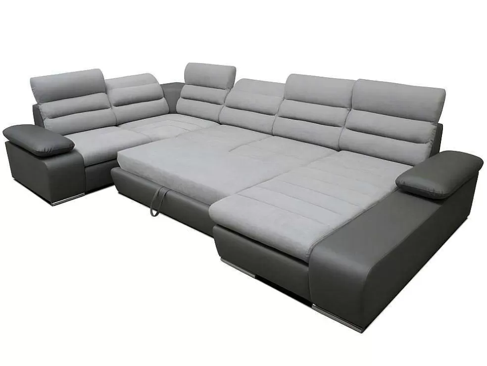 Best Sale Xxl Hoekbedbank Van Stof En Kunstleer Boileau - Tweekleurig Grijs/Antraciet - Hoek Rechts Xxl Hoekbank
