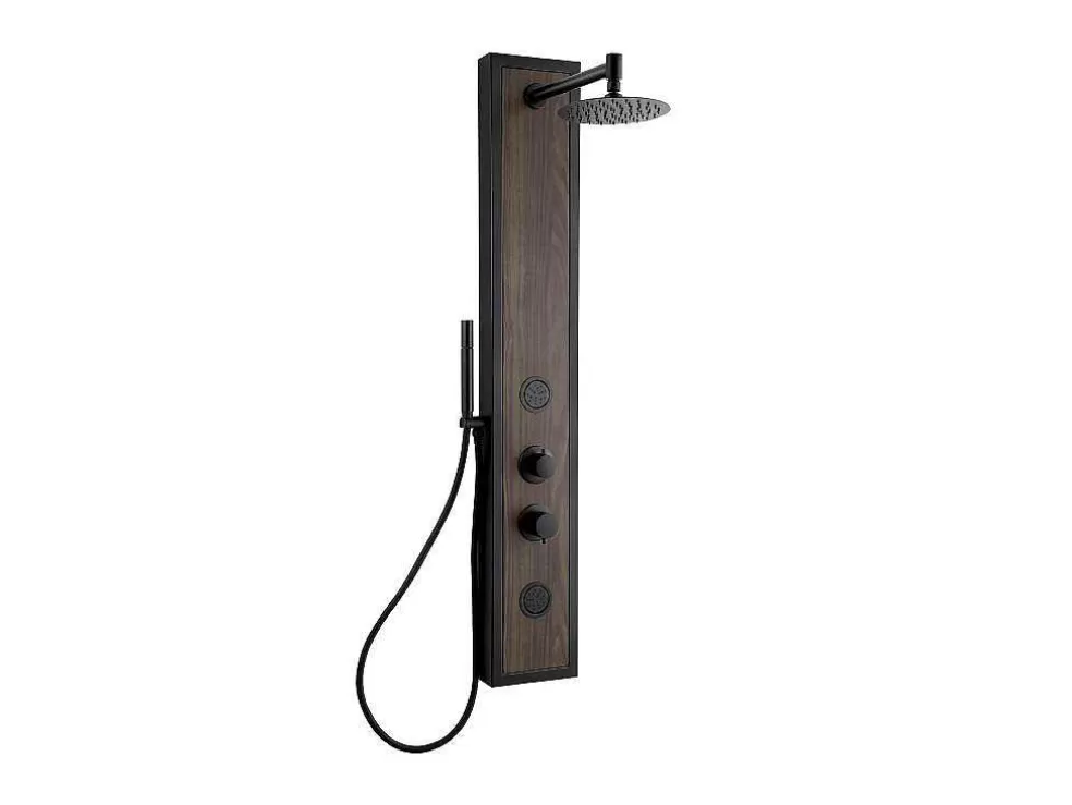 Flash Sale Zwarte Douchekolom Met Massagestralen Met Houten Decoratie - H127 X L48,5 Cm - Ubala Douchekolom