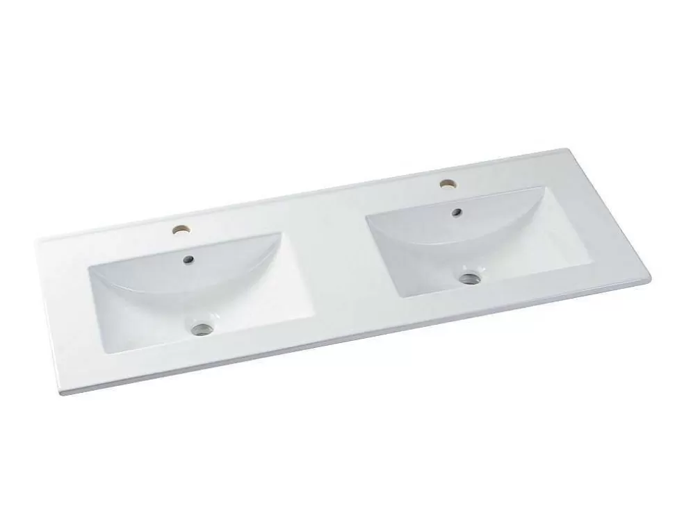 Discount Zwevend Wastafelmeubel Met Dubbel Inbouwbekken En Kast - Wit - 120 Cm - Selita Dubbele Wastafel